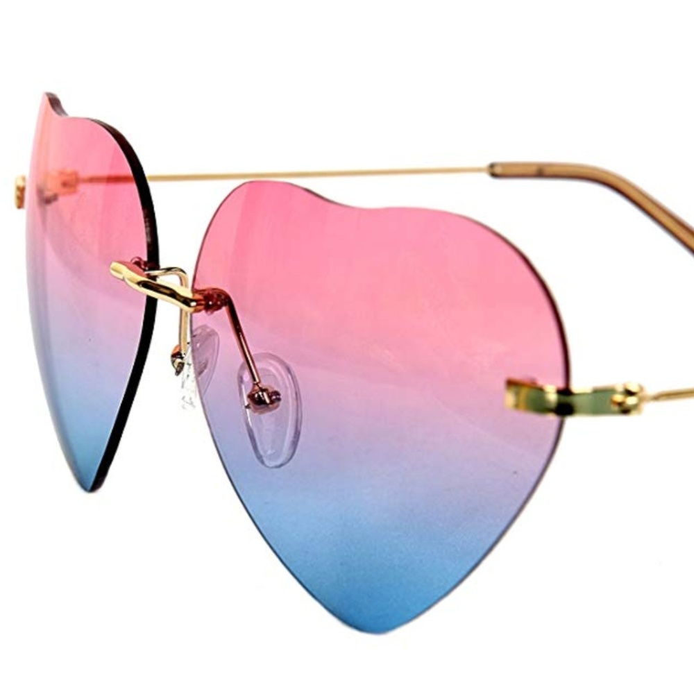 Women's Heart Shaped Pink Rimless Sunglasses